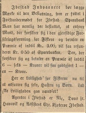 Oppslag fra Ibestad Sparebank i Avisen (Harstad) 30.01. 1890.jpg