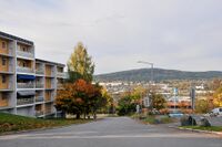 Lindebergveien sett nordover mot Linderud og Veitvet. Foto: Roy Olsen (2008).