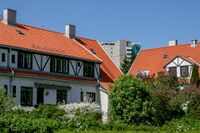 Detaljbilde av rekkehusene. Foto: Leif-Harald Ruud (2008).