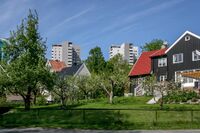 De 52 eneboligene omkranser rekkehusene. Foto: Leif-Harald Ruud (2008).