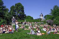 Solbaderne har inntatt St. Hanshaugen en tidlig junidag. Foto: Leif-Harald Ruud (2016).