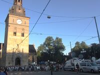 Stortorvet og Oslo domkirke 27. juli 2011, like etter terrorhendelsene. Foto: Stig Rune Pedersen