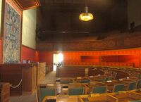 Oslo rådhus, bystyresalen, fra motsatt side. Foto: Stig Rune Pedersen