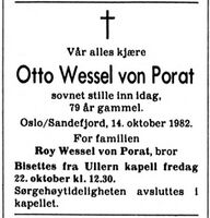 Dødsannonse, faksimile fra Aftenposten 19. okt. 1982.