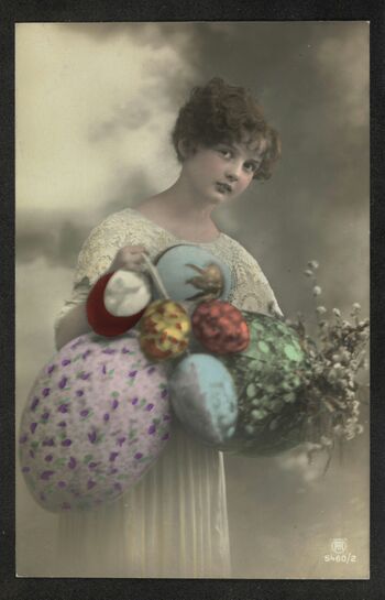 Påskekort med jente og påskeegg, ca. 1915 - no-nb digifoto 20150807 00014 blds 07481.jpg