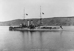 Panserskipet Norge, som ble senka under slaget. Foto: Anders Beer Wilse (1910).