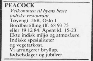Peacock restaurant Oslo annonse 1986.jpg