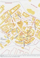 Gammelt og nytt gatenett i Pipervika før/etter saneringen i 1930-årene, fra Oslo byleksikon 2000, side 341.