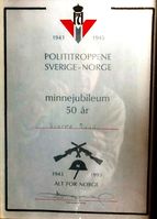 Diplom ved 50 års minnemarkering for Polititroppene 1943-1993.