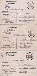 Postkort Feiring adressesider 1-3. Sendt fra Leif Feiring sr. til sønnen Leif Einar fra tysk fangenskap 1943-44.