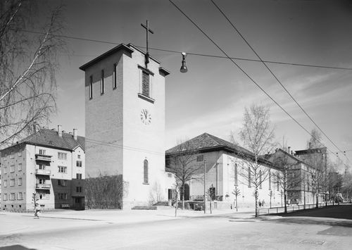 Majorstuen kirke, eller Prestenes kirke, i 1952. Foto: Ukjent