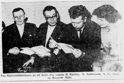 Fire Rjukanbibliotekarer. H. Hjartøy, A. Andreassen, A. Kr. Sollid, M. Milde.