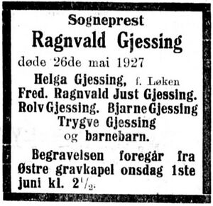 Ragnvald Gjessing dødsannonse 1927.JPG