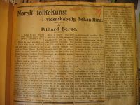 Rikard Berges anmeldelse av Johan Meyer Fortids Kunst i norske Bygder TT jan 1914 (Tidens Tegn januar 1914).