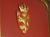 Riksvåpenet i Stortingssalen i 2014. Foto: Stig Rune Pedersen