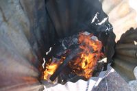 Oppi denne skjermen ble det fyrt opp bål. Dette bålet brant i ca. 2 timer, slik at ringene var gode og varme.