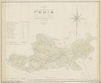 Utskiftingskart frå 1894 over innmarka til Nedrelandet, eller den nordlege delen av gnr 168, dvs. alle bruka utanom Kopper og Husa. Kartretninga er mot nord. Innmarka til Kopper ligg nedanfor, elles grenser området mot sjøen. Dei fleste husa var alt bygde på dei aktuelle parsellane. A = bnr 13/14 Opphaugen, B = bnr 15 Eide, C = bnr 16 Brotet, D = bnr 17 Grenda, E = bnr 18 Muren, F = bnr 19 Stuberg, G = bnr 21/22 Berge, H = bnr 23 Byttestykket, I = bnr 24 Børo, K = bnr 25 Nord-Tangen, L = bnr 26 Midt-Tangen, M = bnr 27 Nedst-Tangen, og N = bnr 28 Vika.