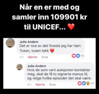 Meme: Når en er med og samler inn 109 901 til UNICEF. Facebooktråd "Hookeauksjon!".