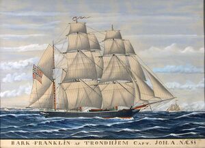 Seglskipet SS Franklin for fulle segl en gang mellom 1850 og 1863.