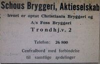 Annonse for Schous i Adressebok for Oslo 1927