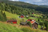 Bebyggelse i lia øst for Eggedal sentrum. Foto: Leif-Harald Ruud (2025).
