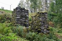 Ved veiens sørside like før Kistefossen står disse steinfundamentene fra Finsrudsaga, en oppgangssag som sto her i tidlige tider. Sagbladet som var modell for Siljans kommunevåpen ble funnet her. Foto: Roy Olsen (2023).