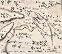 Skårerødegård skanse - "Schoregaven". OBS Terrenget fortegnet! Detalj fra Accurate Carte.