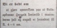 84. Skatteoppkreveren i Narvik har nye åpningstider, i Fremover lørdag 6. juli 1912.jpg
