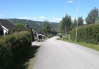 Skogvegen på Raufoss, den østlige delen, vestover fra Rustadvegen. Foto: Tor Olav Haugland (2022).