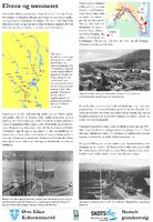 Elvene og tømmeret. Tavla er plassert ut mot Drammenselva ved Pumpehuset.