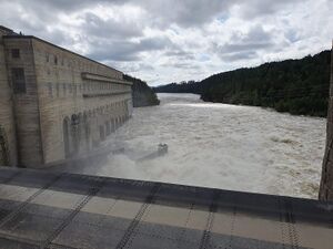 Solbergfoss kraftverk under ektremværet Hans 2023 01.jpg