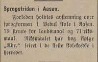 Språkavstemning i Vedul skolekrets i 1912. Nordre Trondhjems Amtstidende 16. august 1912.