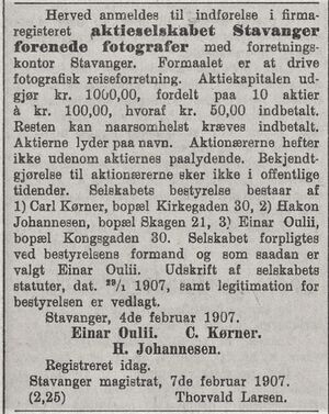 Stavanger Forenede Fotografer kunngjøring 1907.jpg