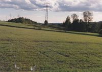 Husene på plassen lå rett ved høyspentmastene på dette bildet. Foto: Arne Thorkildsen