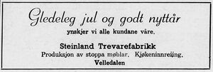 Steinland Trevarefabrikk juleannonse 1952.jpg