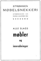 Annonse fra 1947: Strømmen Møbelsnekkeri holdt til i Nedre Mølles toppetasje.