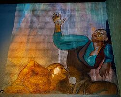 Detalj av veggdekorasjon, nå skjult av ny vegg.