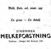 Strømmen Melkeforsyning annonse fra 1938.