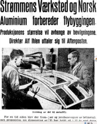 Strømmens Værksted og Norsk Aluminium forbereder flybyggingen, melder Aftenposten 24.05.1939.