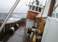 Her er «Straumingen» på veg til Færøyane, dette er frå turen over Nordsjøen.