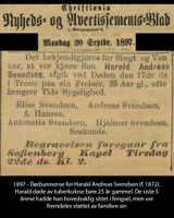 Dødsannonse 1897 for Harald Andreas Svendsen
