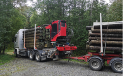 Tømmer til viadukten for Strømmen Sidebane ankommer Kølabånn 2020.