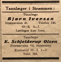 Tannleger i Strømmen hadde fellesannonse i Strømmen Blad i 1939.