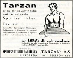 Sportsartikkelfabrikken Tarzan annonse.
