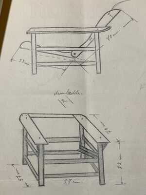 Tegning av hagestol, produsert ved fabrikken.