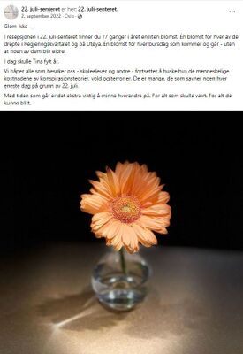 Skjermdump 22. juli-senterets Facebook-side.