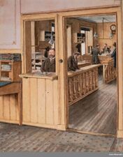 1891: Interiør i Tollboden i Kristiania.