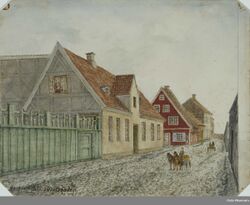April 1887: Parti fra Tomtegaten i april 1887. Akvarell av Henrik Laurentius Helliesen/Oslo Museum.