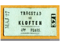 Billett på 4. klasse for strekningen Trøgstad-Kløften (Jessheim-Kløfta), fra perioden 1855-1860. Kilde Digitalt Museum