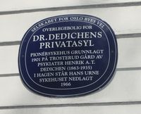 Blå plakett på veggen til Trosterudvillaen. Foto: Stig Rune Pedersen